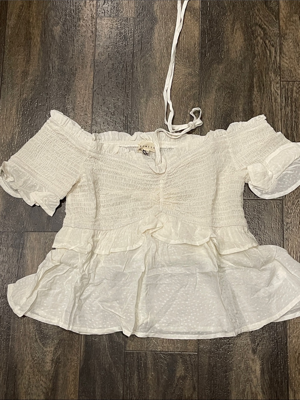 Promesa Cream Smocked Off-Shoulder Ruffle Blouse